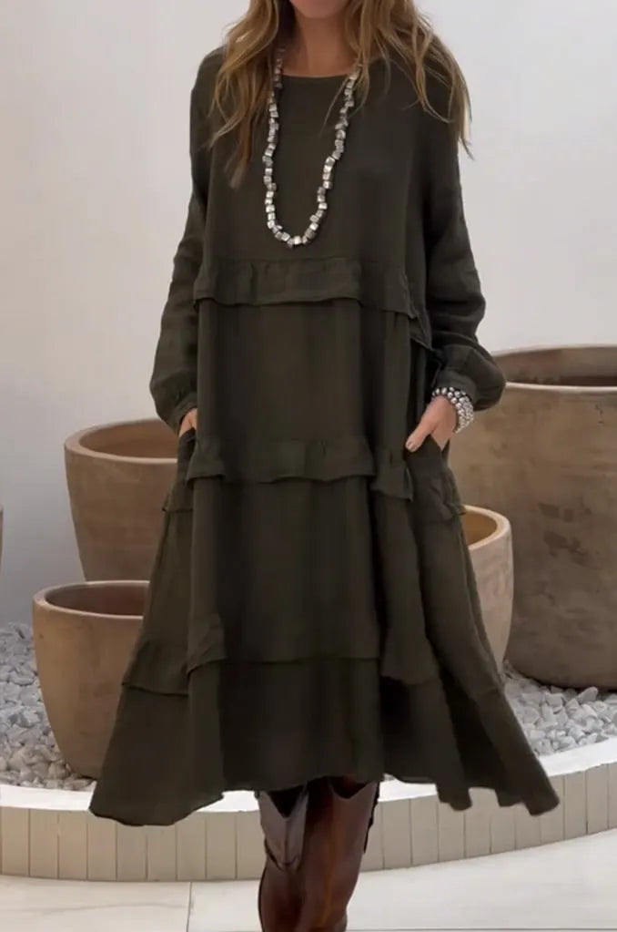 Crew Neck Ruffle Hem Dress