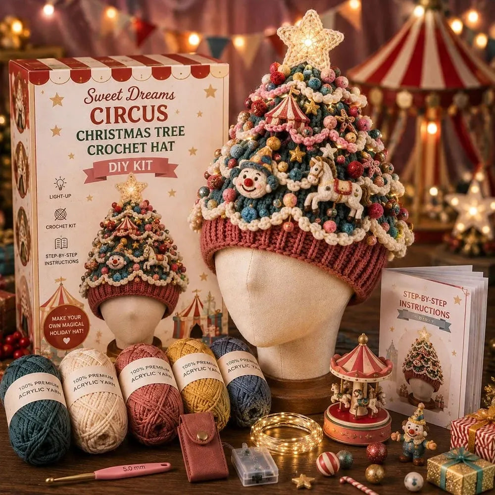 🎉🎄Beginner-Friendly Light-Up Christmas Tree Crochet Hat DIY Kit | Complete Kit with Coordinated Yarn, LED Lights & Step-by-Step Guide Included 💕