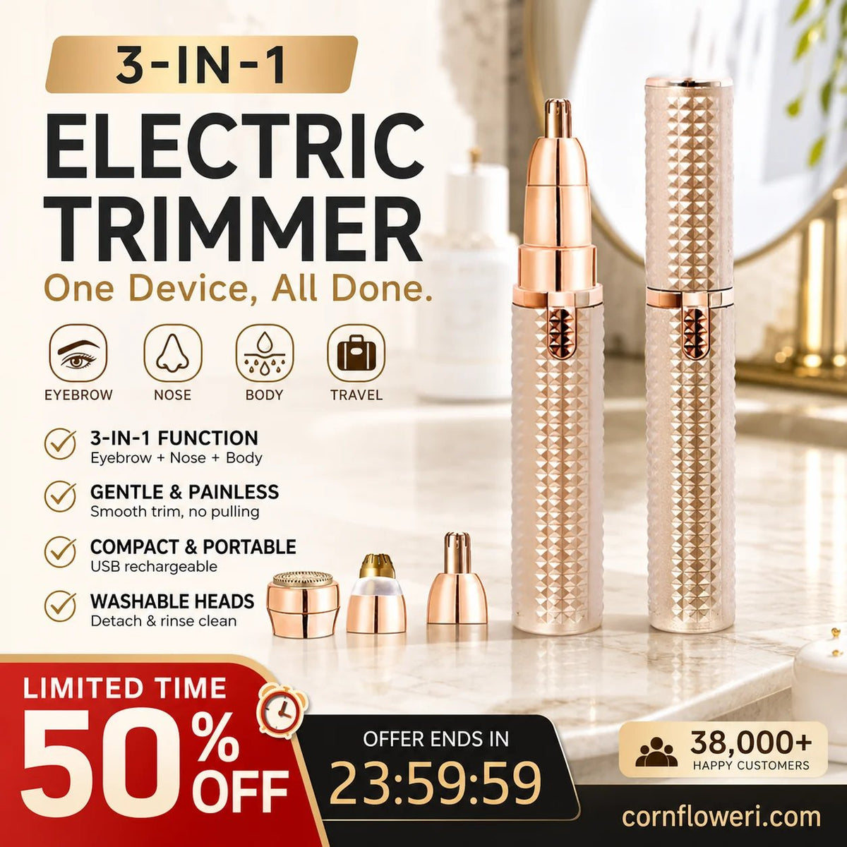 🔥 HOT SALE 🔥✂️ 2026 Sale — Over 38,000 Sold!🔥 Portable Electric Eyebrow Trimmer – Interchangeable Heads 🪒