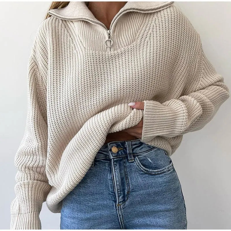 Zip-up Lapel Sweater