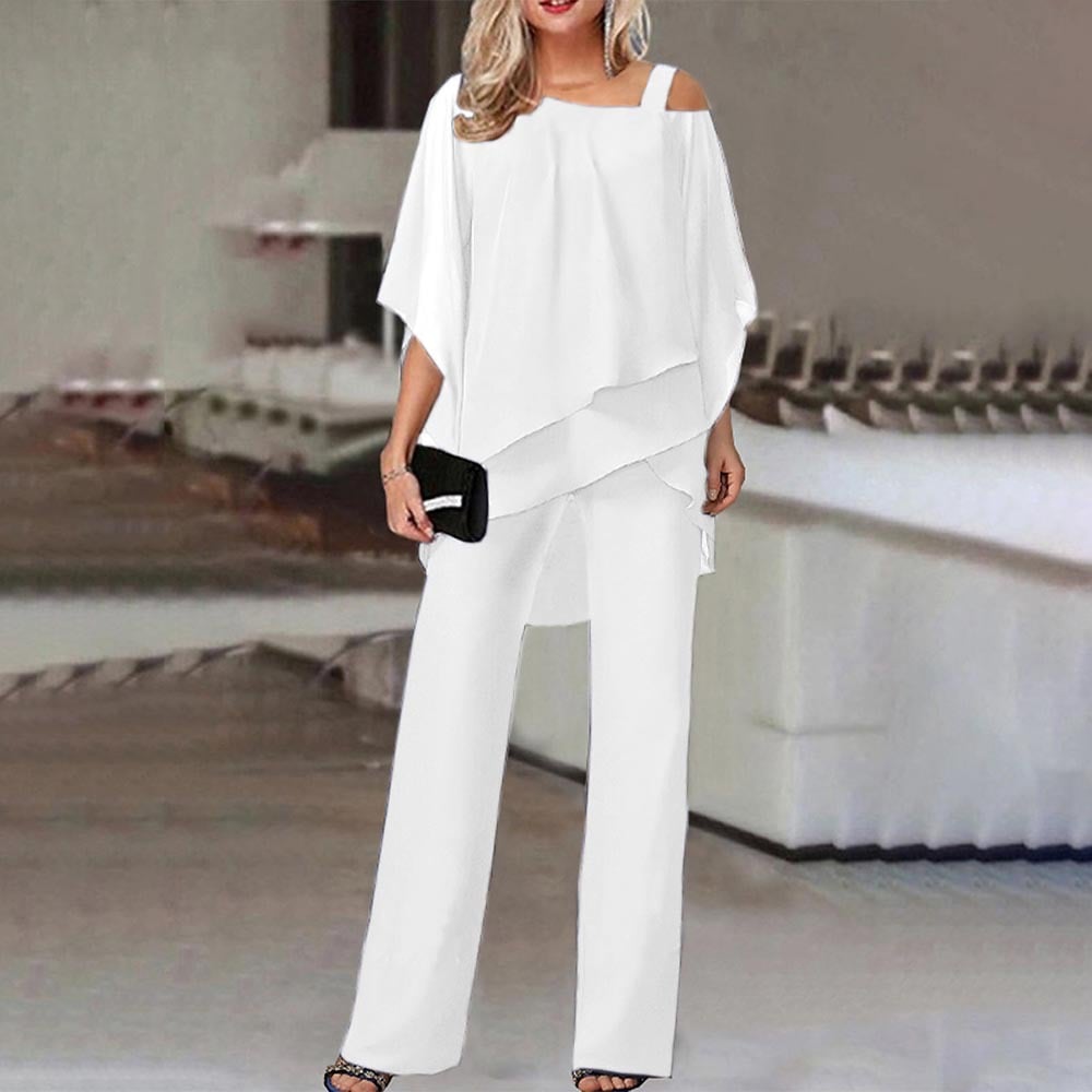 🎉Elegant Layered Chiffon Top & Wide-Leg Pants Set