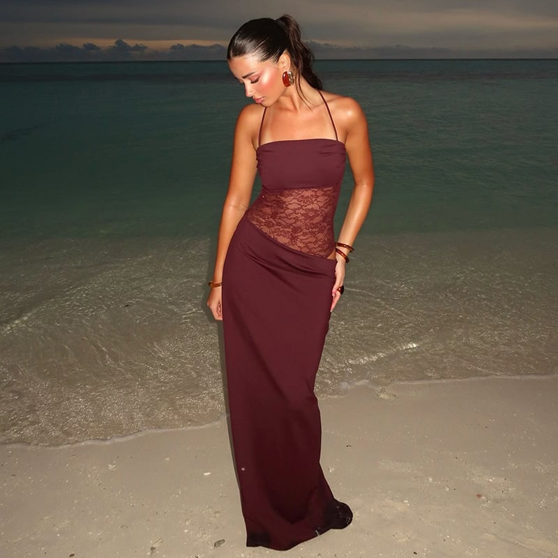 Lace Camisole Tied Rope Waist Revealing Dress