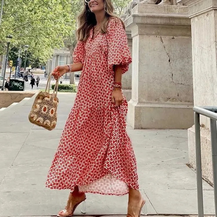 WOMEN'S PUFF SLEEVE FLORAL BOHO MAXI DRESS (BUY 2 FREE SHIPPING)