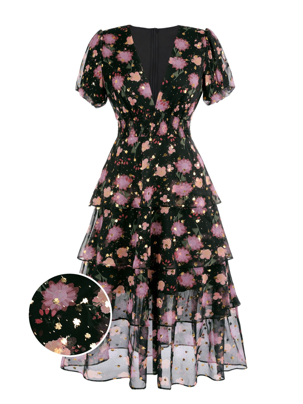 Women's Black Lace Flowers Swing Dress