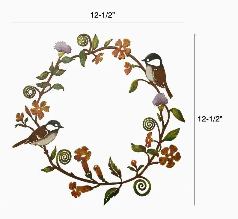 CHICKADEES & FLOWERS WREATH WALL ART