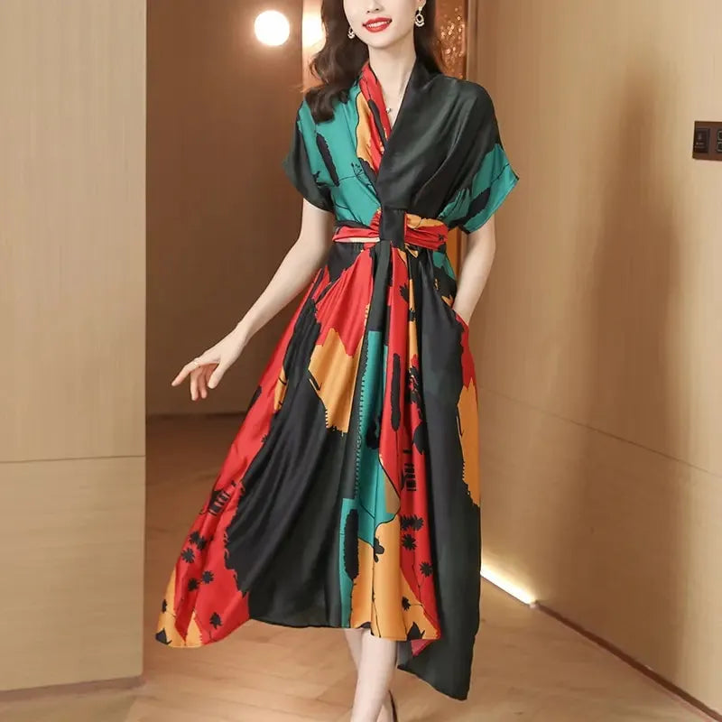 💐 Printed Belt Silk Dress
