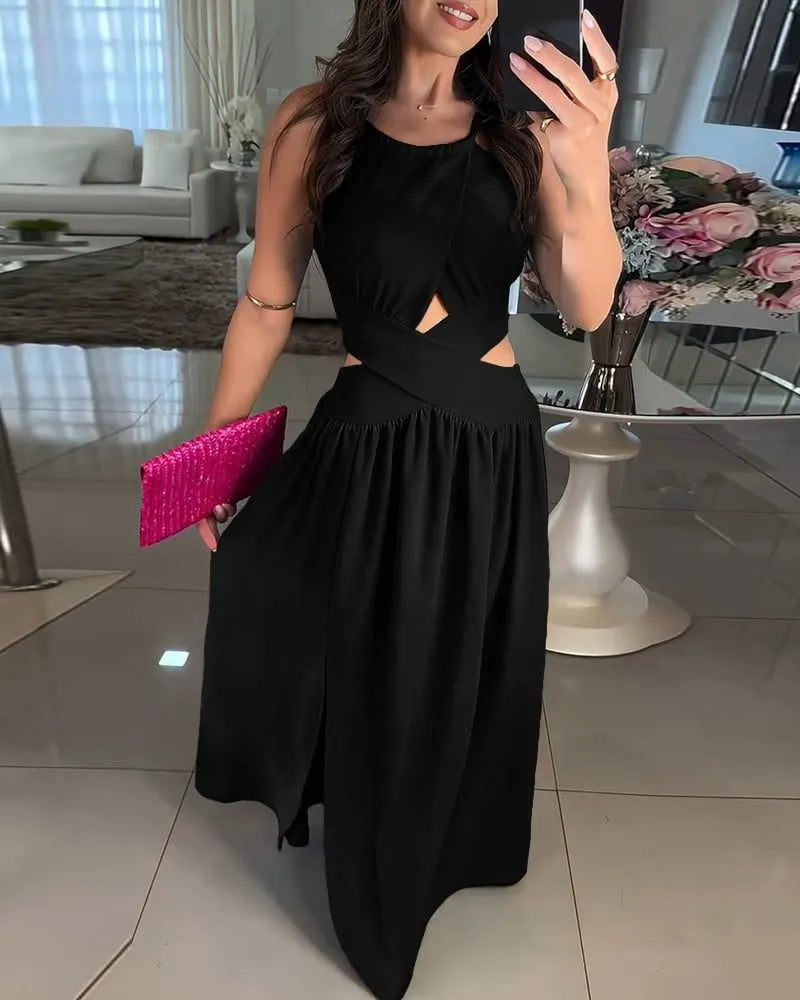 Chic Halter Criss-Cross Flared Dress for a Glamorous Night ✨