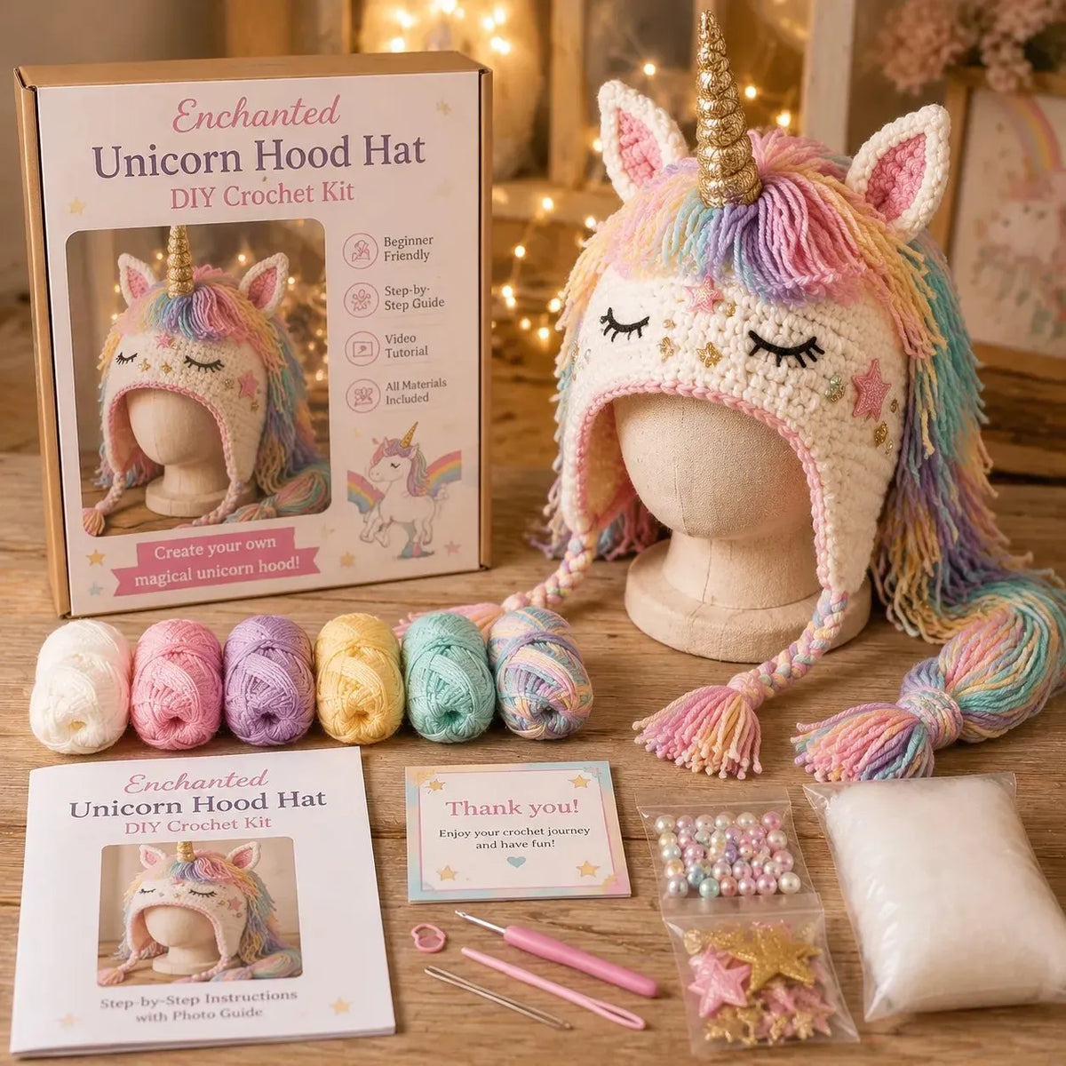 🔥HOT SALE🔥🐉✨ Fantasy Hood Hat DIY Crochet Kit | Premium Soft Yarn Materials with Step-by-Step Guide DIY Handmade Wearable Character Hood 🧶🎭✨