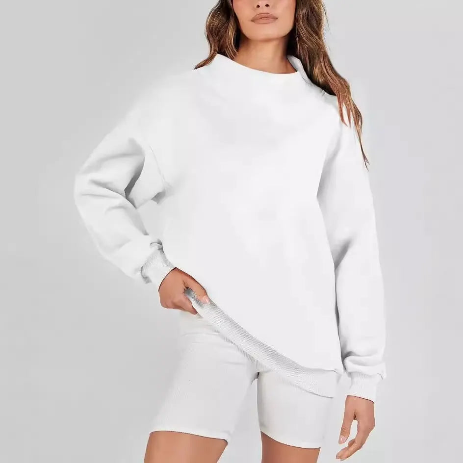 Women's Slit Mock Neck Oversized Sweatshirt