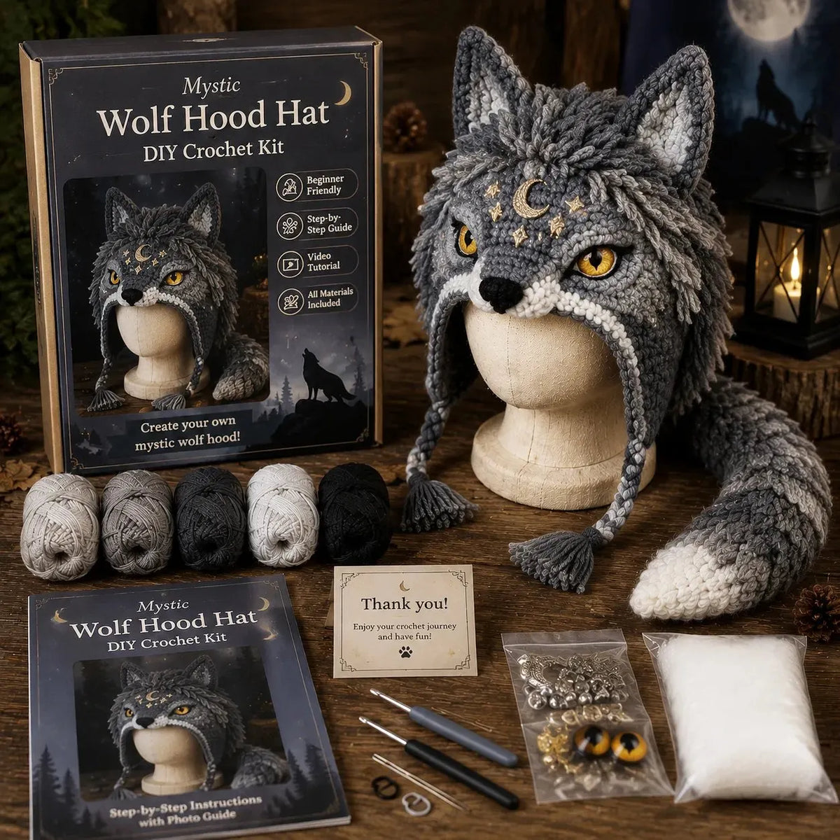 🎉🐉✨ Fantasy Hood Hat DIY Crochet Kit | Premium Soft Yarn Materials with Step-by-Step Guide DIY Handmade Wearable Character Hood 🧶🎭✨