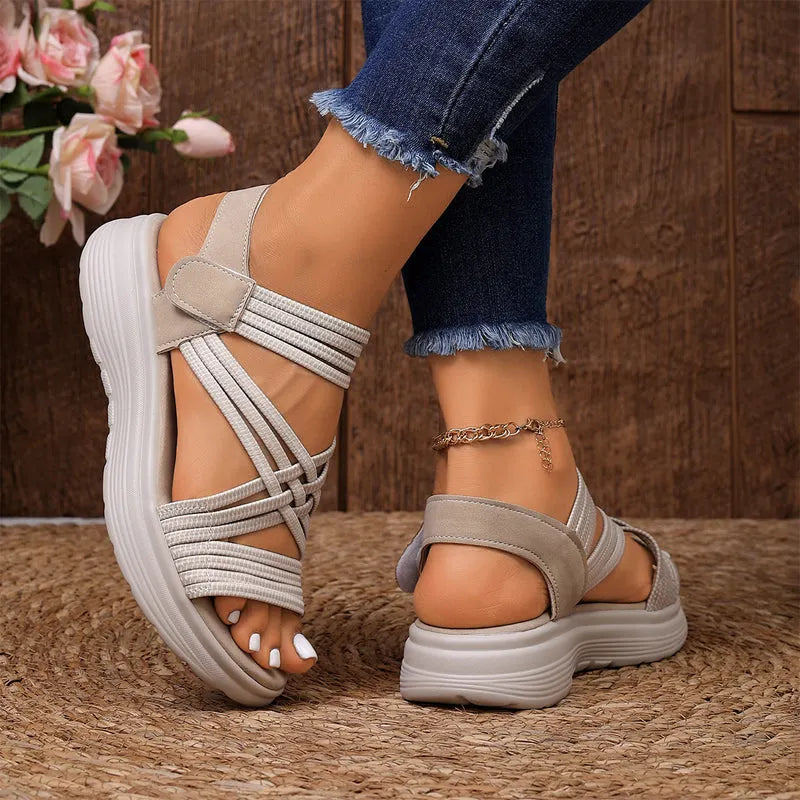 Women's sandals with elastic band, thick sole and arch support