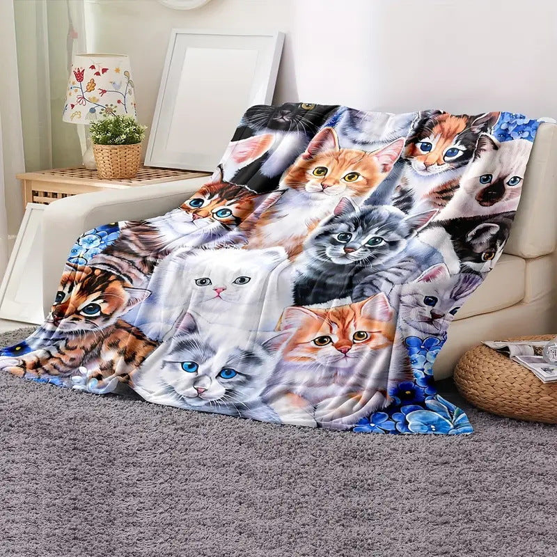 Black Cat Print Flannel Blanket