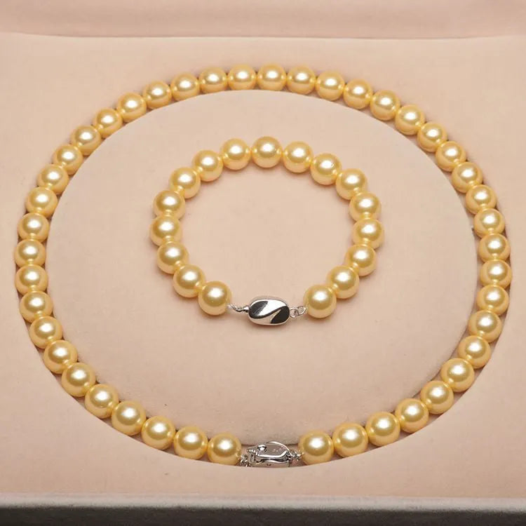 Temperament deep sea shell pearl necklace【Necklace + Bracelet + Earrings】