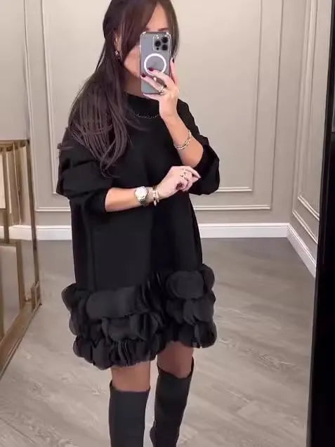 Women's Round NeckSequined  Patchwork flower  Dress