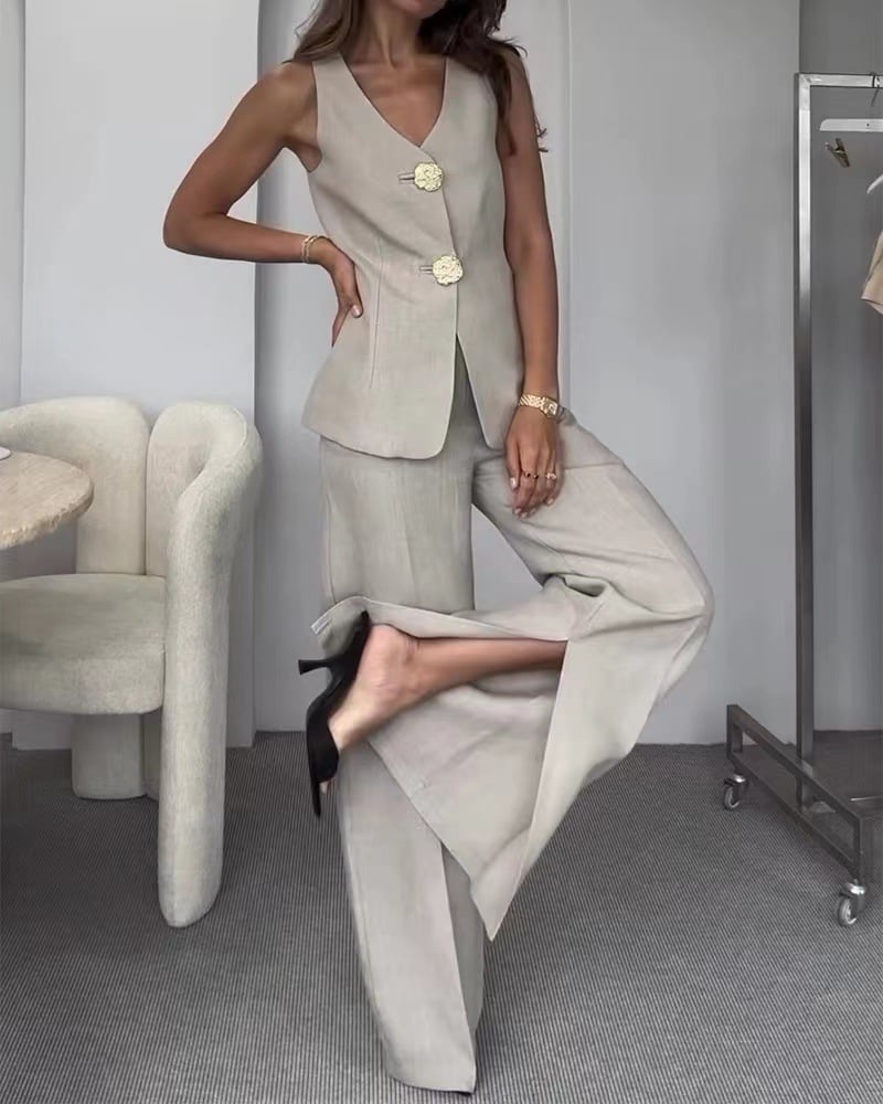 Casual V-Neck Vest Two-piece Suit