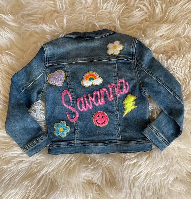 🎁[48-Hour Limited Time Offer]Baby Toddler Kids Personalized Name Embroidered Denim Jean Jacket with patches