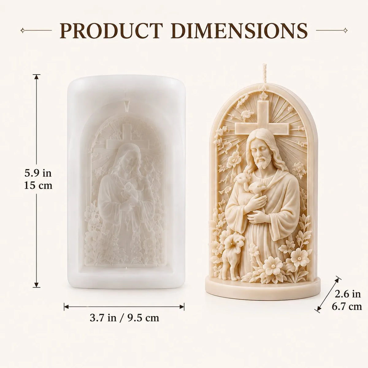 🎉⏳49% OFF – ✝️ 2-Piece Good Shepherd Jesus 3D Candle Mold Set | Sculpted Cross, Lamb & Floral Relief for Faith-Inspired Handmade Candles 🕯️✨