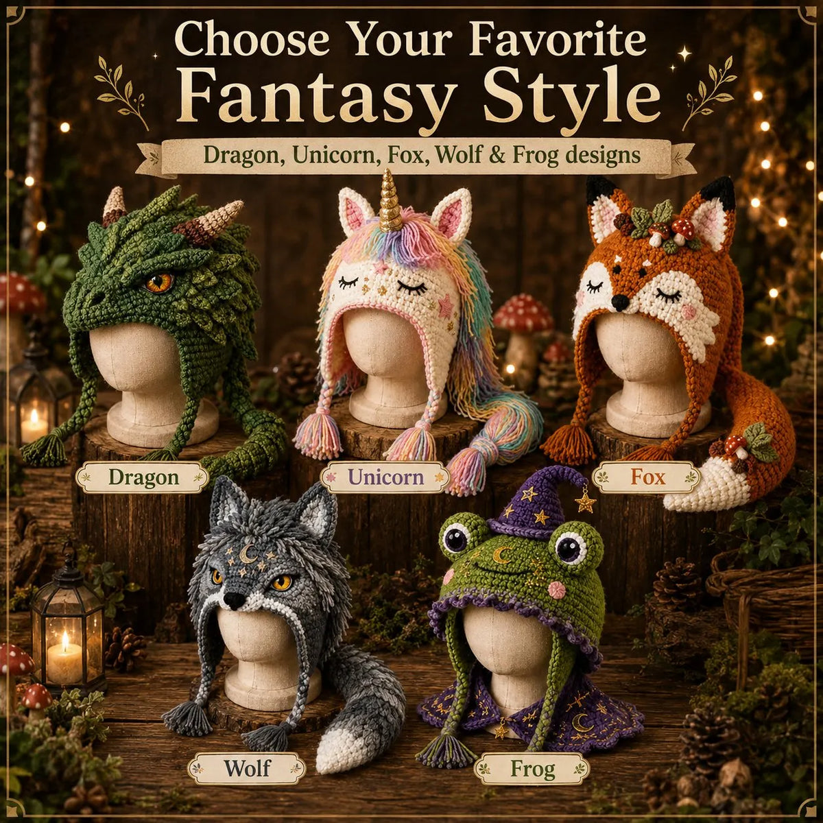 🔥HOT SALE🔥🐉✨ Fantasy Hood Hat DIY Crochet Kit | Premium Soft Yarn Materials with Step-by-Step Guide DIY Handmade Wearable Character Hood 🧶🎭✨