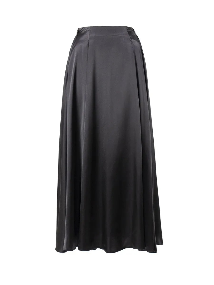 Elegant High Waist Satin Long Skirt