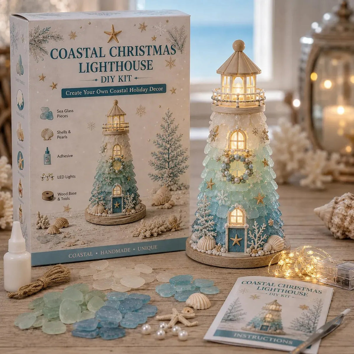 🔥 HOT SALE 🔥⏳ Last Day 49% OFF – 🌊 Beginner-Friendly DIY Lighted Sea Glass-Style Lighthouse Kit Collection | Complete Kit with Sea Glass-Style Pieces, LED Lights & Step-by-Step Guide Included 💕