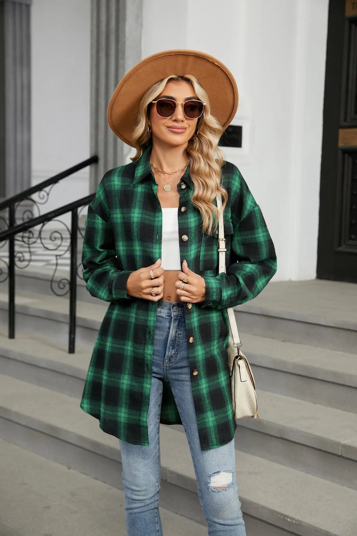 🔥Women's flannel plaid casual loose long-sleeved shirt