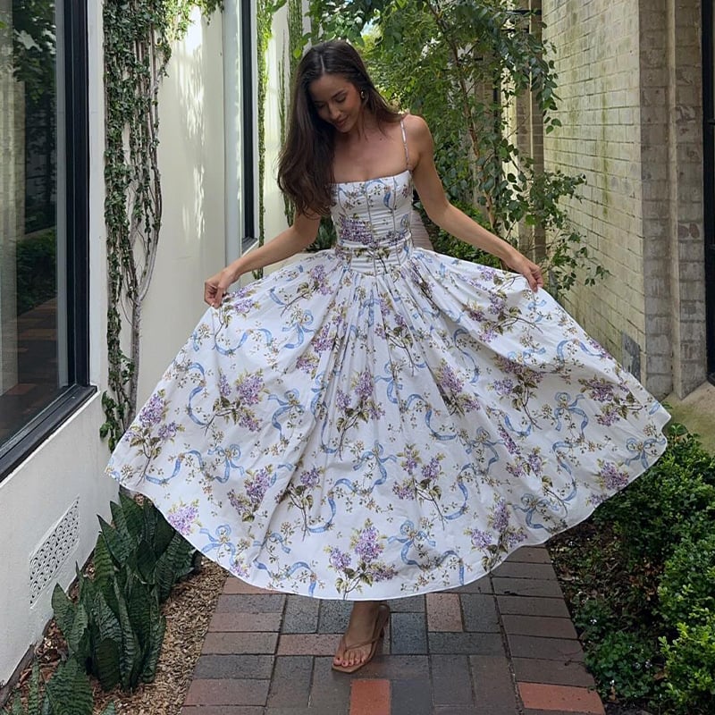 Cream Floral Print Sundress