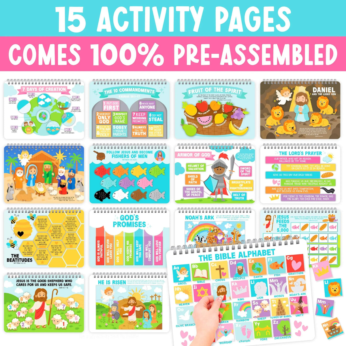 ✝️ Bible Busy Book for Toddlers | Montessori Christian Quiet Book with 152 Velcro Pieces & 15 Faith Activities