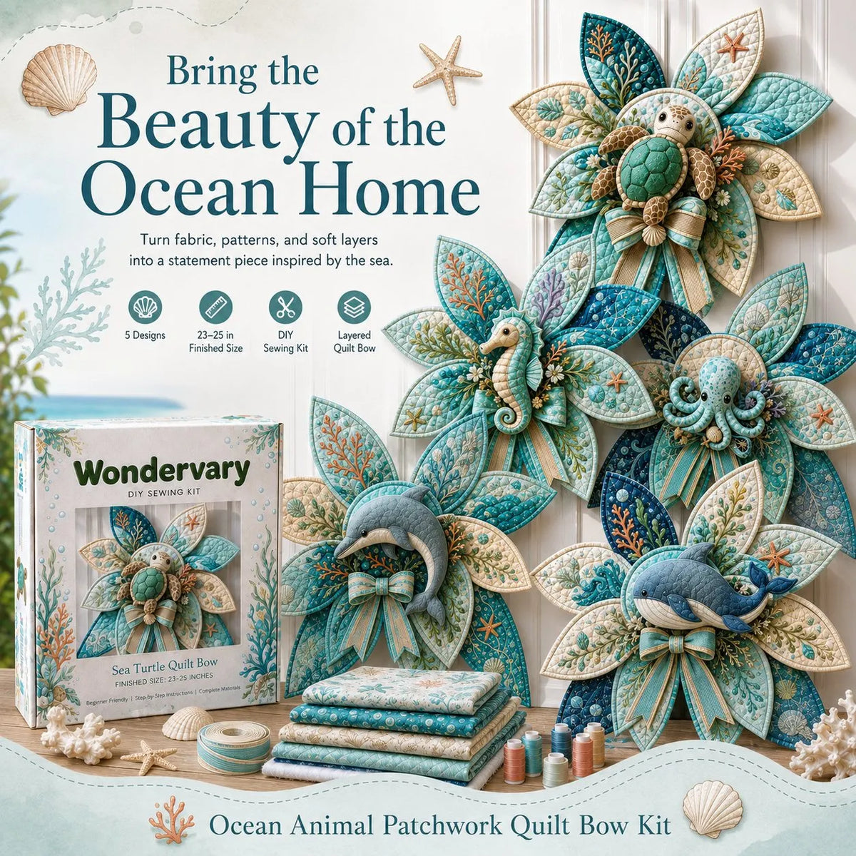 🔥Last Day 49% OFF - 🌊 Ocean Animal Large Patchwork Quilt Bow Sewing Kit(✨Buy 2 Free Shipping)