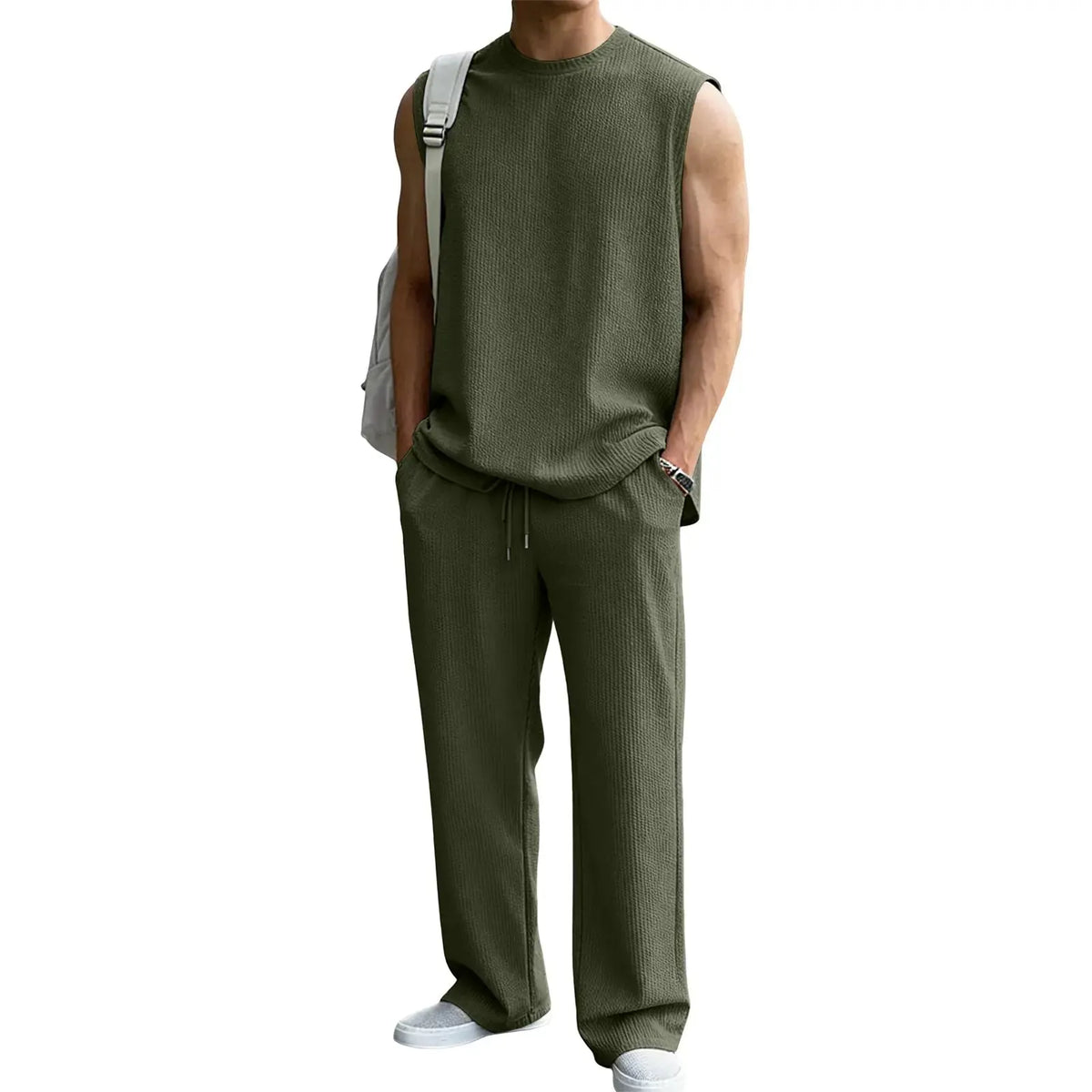 🔥 49% OFF Father’s Day Special ⏰🎁 Men’s Rib Knit 2-Piece Set – Sleeveless Tank & Baggy Wide-Leg Pants