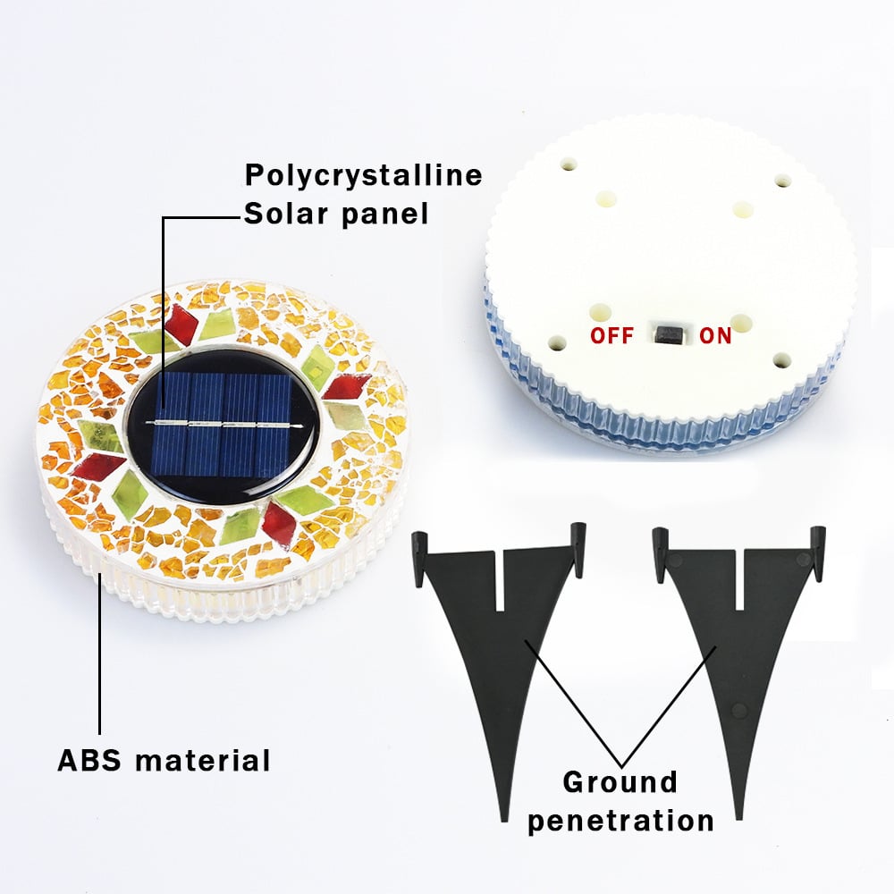Solar Disk Lights – Handcrafted Mosaic Outdoor LED Waterproof In-Ground & Tabletop Wireless Lighting