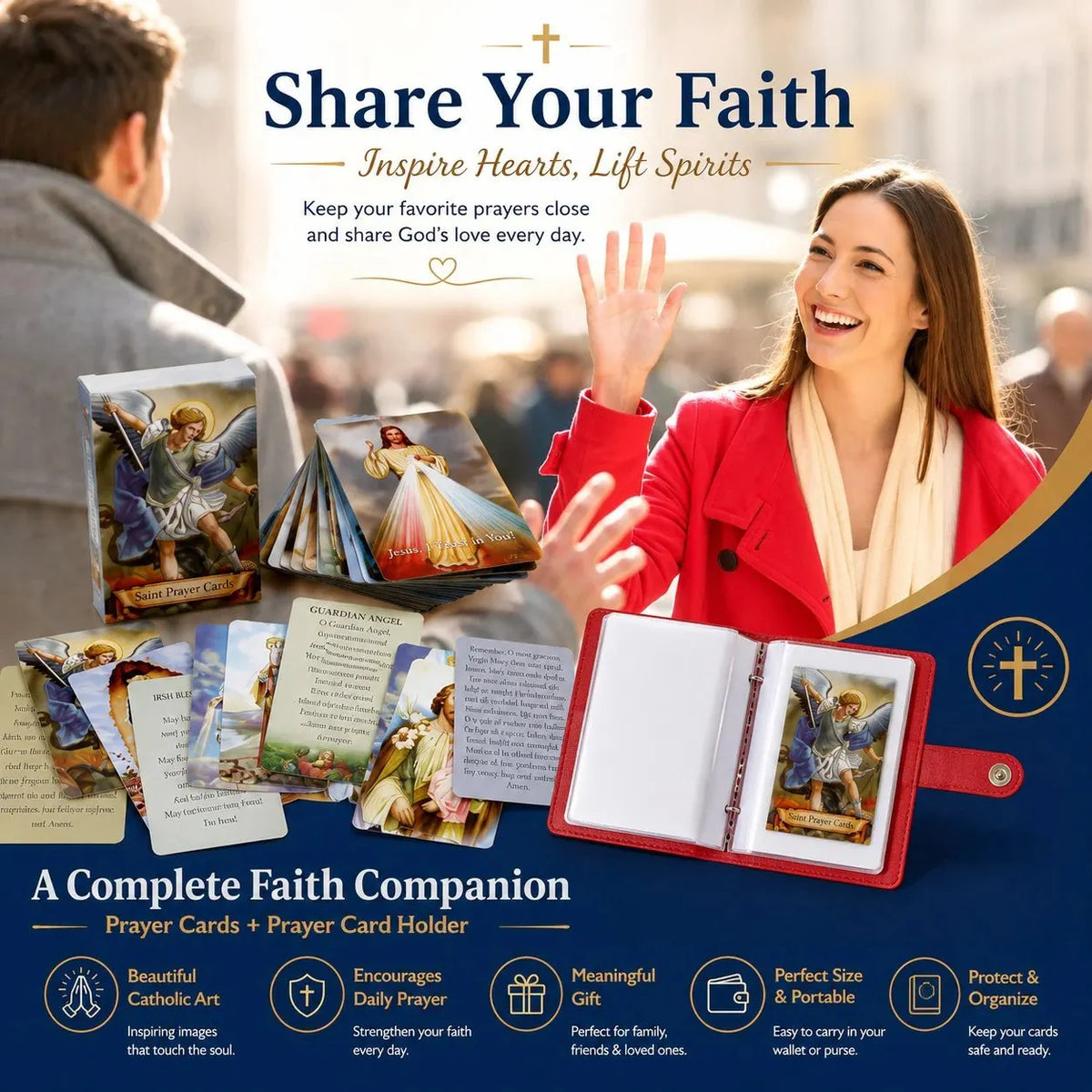 🎉✝️ Catholic Leather Holy Card Holder – Pocket Prayer Card Organizer with Snap Closure