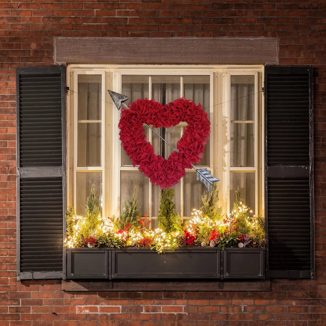 Large Ruffled Romance Heart shaped wreath with large arrow