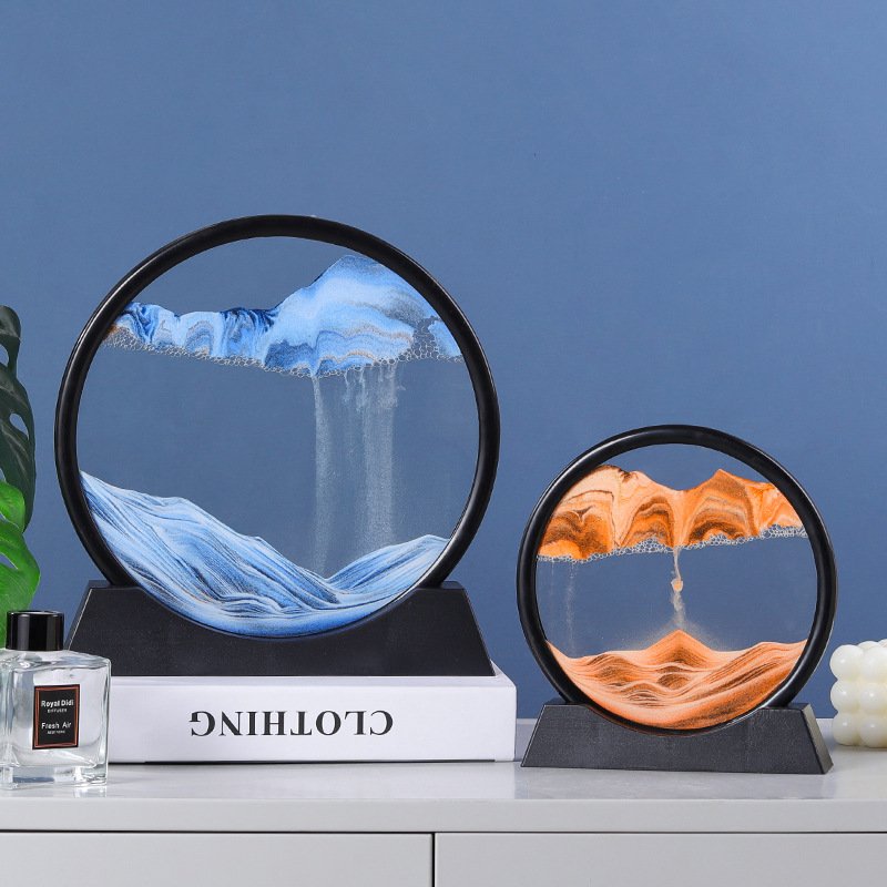 Moving Sand Art Picture Round Glass 3D