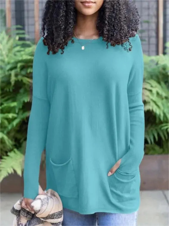 Long Sleeve Thumbhole Sweater Pocket Tunic (Buy 2 Free Shipping)