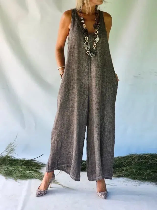 Women's Sleeveless Loose Fit Casual Wide-Leg Jumpsuit – Effortless Comfort & Style