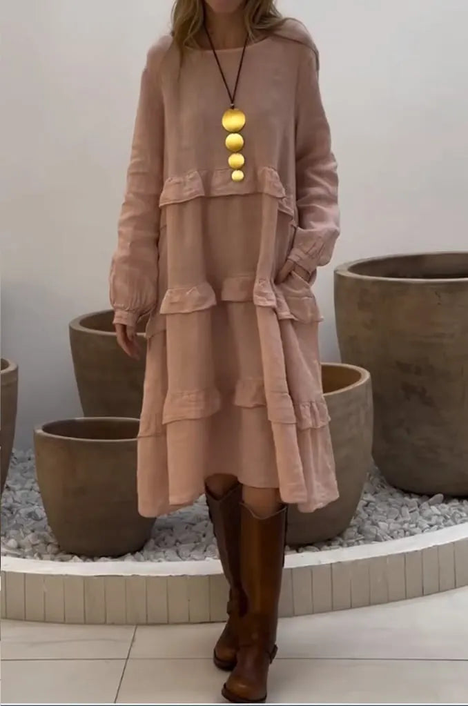 Crew Neck Ruffle Hem Dress
