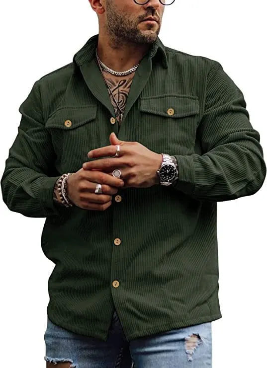 Corduroy Long Sleeve Button Shirt Jacket (Buy 2 Free Shipping)