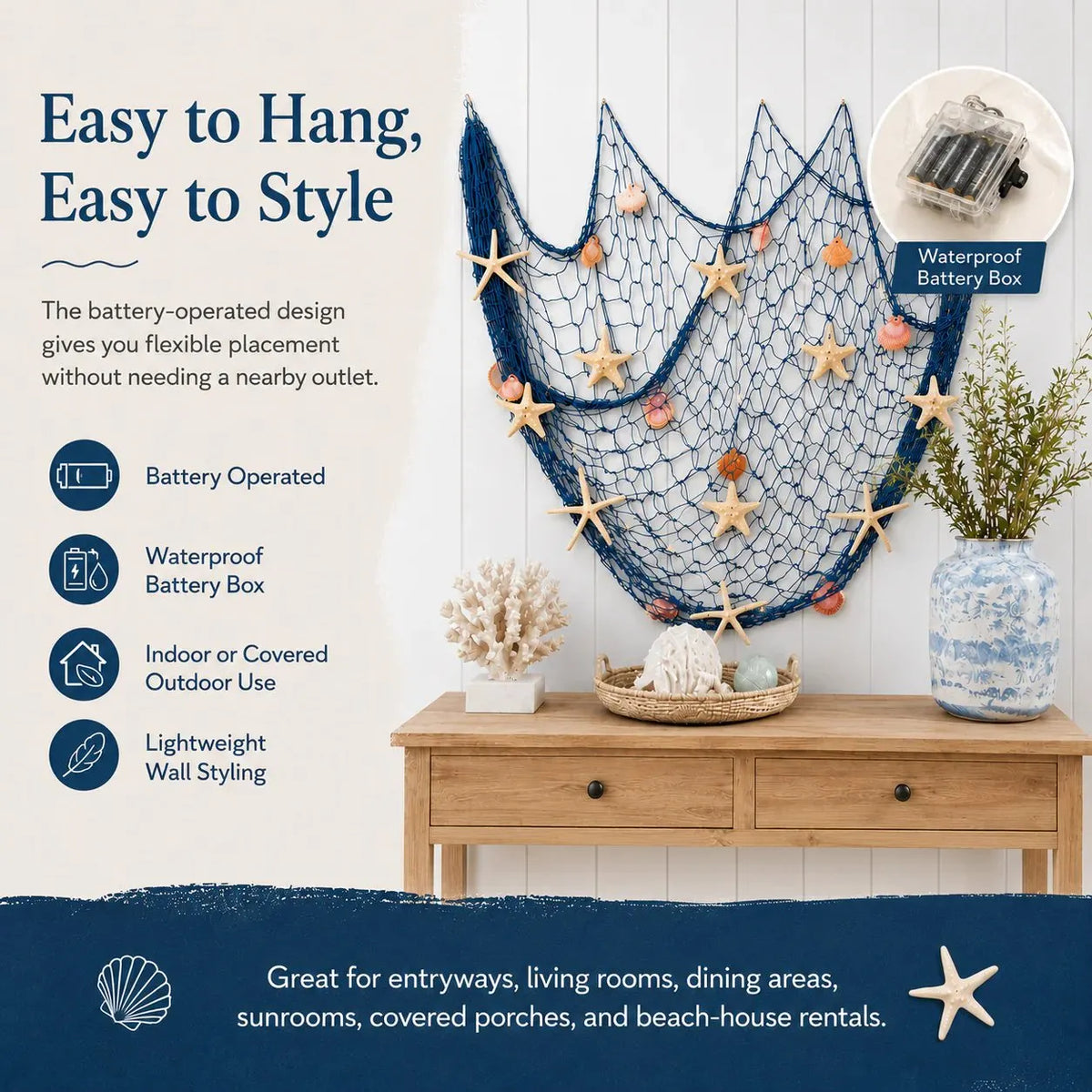 🔥HOT SALE🔥🌊✨ Coastal Fishing Net Wall Hanging with Fairy Lights