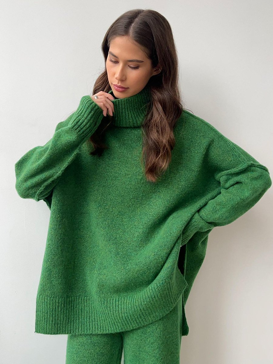 Unique Knit Top with Slit and Loose-fitting Trousers (FREE SHIPPING)