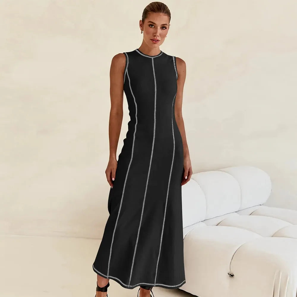 Balance Beauty and Comfort Ribbed Contrast Detail Stretch Maxi Dress
