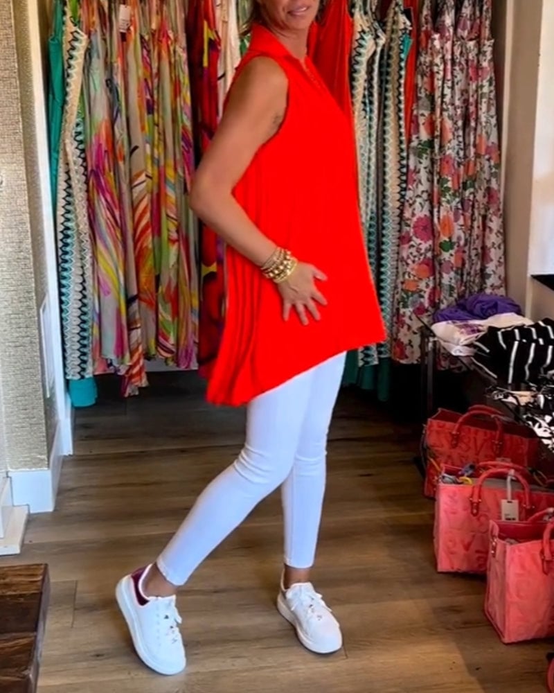 Sleeveless lapels shirred top (Buy 2 Free Shipping)