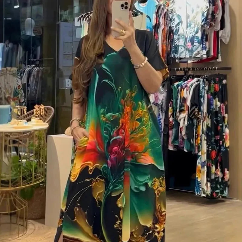 🌴Hot Summer Deal: 49% OFF Women's Airy V-Neck Printed Short-Sleeve Dresses🌴