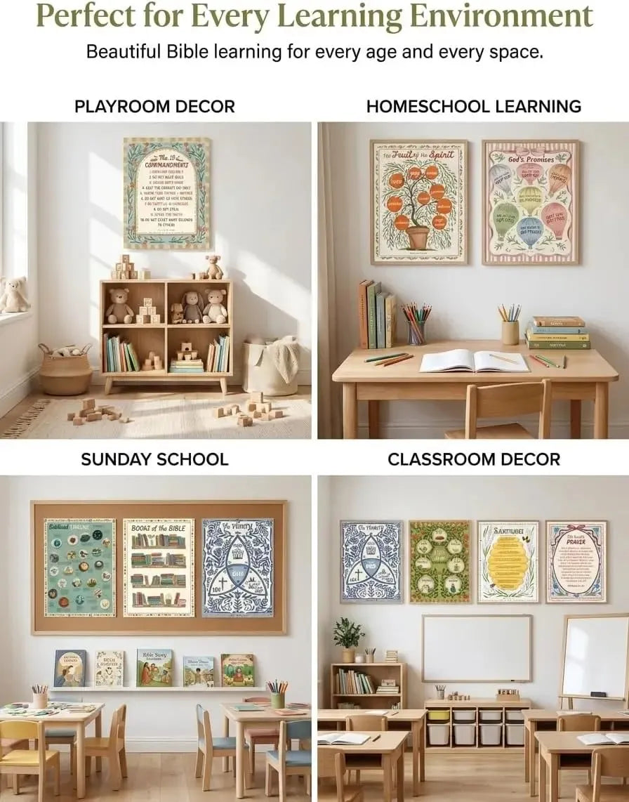 ⛪Sunday School Decorations for Classroom, 11x14in Books of the Bible Poster, 15-Piece Bible Posters for Kids✝💕