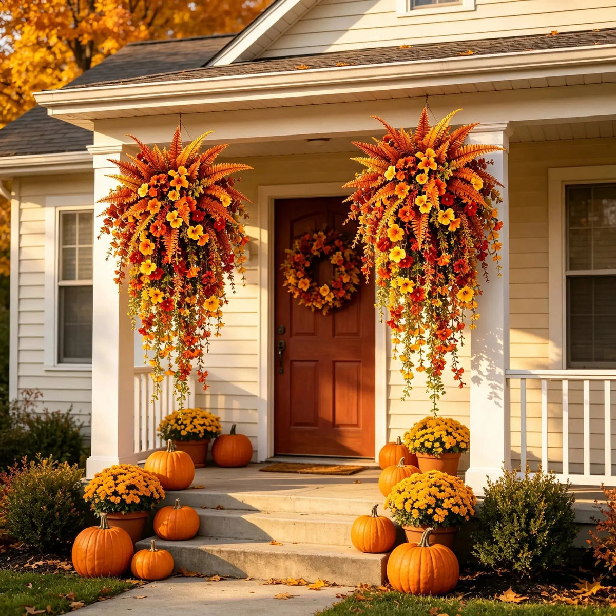 🔥HOT SALE🔥🍂 ARTIFICIAL FALL HARVEST HANGING BASKET - AUTUMN PORCH & DOOR DECORATION