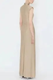 Genis Hollow Elastic Bust High Neck Sleeveless Gathered Maxi Dress