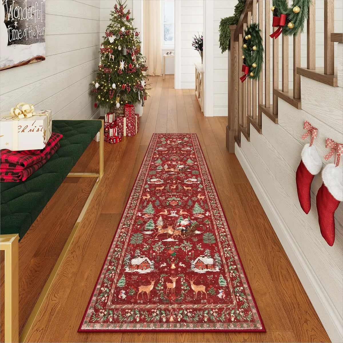 🔥HOT SALE🔥Soft Christmas Tree Santa Claus Carpet Runner