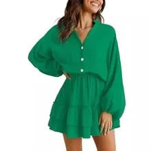 Chic Tiered Ruffle Mini Dress with V-Neck & Balloon Sleeves  🍂👗