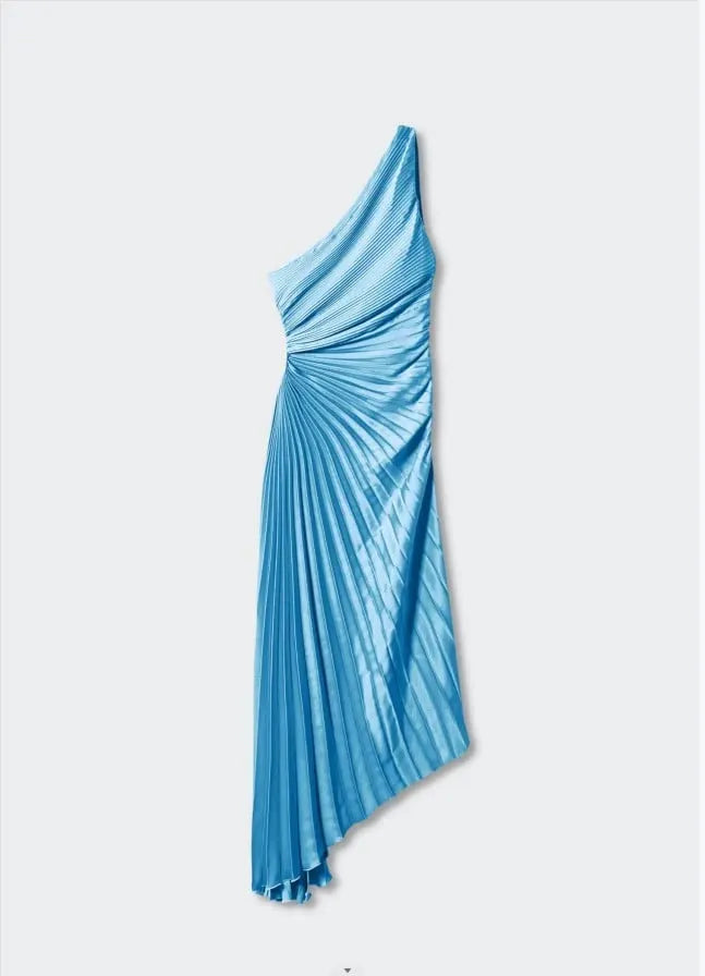 Cut-out Satin Pleated Maxi Dress