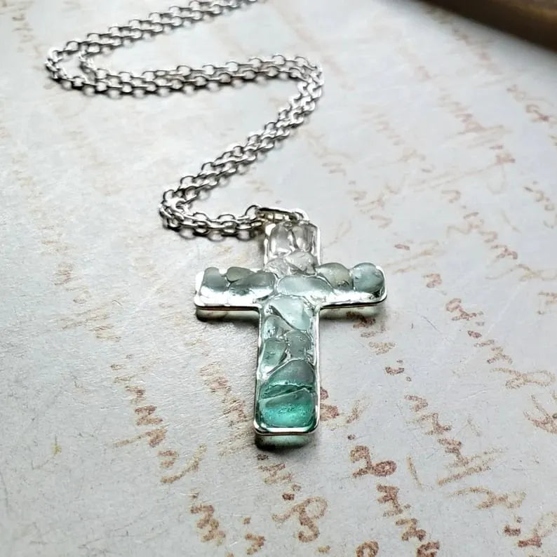 Sea Glass Cross Necklace