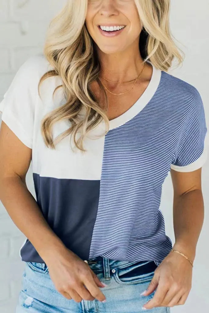 New🔥Colorblock V-neck Tee (Buy 2 Free Shipping)